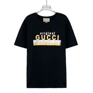 HM0360 Gucci Gucci Black logo letter printed cotton round neck short-sleeved T-s